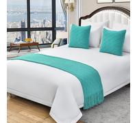 Chemin de lit en maille de coton, jeté de lit tricoté avec pompons, couvre-lit décoratif, chemin de lit tissé uni pour canapé, pour lit double, simple ou king size (taille simple 63,5 x 172,7 cm, ver
