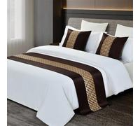 Chemin de lit en satin jacquard et écharpes de lit d'hôtel double couche couvre-lit de luxe décoration douce et confortable pour queue de lit jumeau, grand lit et très grand lit, café, 50 x 240 cm