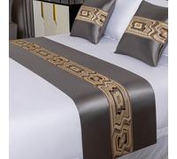 Chemin de lit en Satin Jacquard uni de Luxe léger avec Bandes à Motifs, Foulard de lit Double Taille King pour Maison ou hôtel, Couvre-lit décoratif - Gray|| 45x240cm for 1.8m Bed