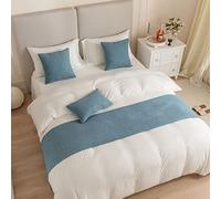 Chemin de lit en velours bleu brume - Couleur unie - Doux - Protection pour lit d'hôtel, chambre à coucher, 45 x 210 cm