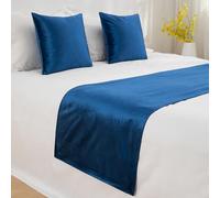 Chemin de lit en velours - Housse de lit de luxe pour hôtel, couvre-lit, couvre-lit, écharpe, pour très grand lit, bleu, 45 x 210 cm pour lit de 1,5 m