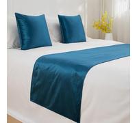 Chemin De Lit en Velours - Serviette De Lit De Luxe Moderne Et Unie pour Hôtel Et Maison, Couvre-lit Décoratif Doux pour Chambre Nuptiale, King,Queen,Double,Simple-Blue-1||45X45cm Pillowcase*1