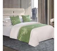 Chemin de lit et écharpes avec housse de coussin assortie - Housse moderne en jacquard décoratif et élégant pour hôtel, chambre d'hôtes, auberge, complexe hôtelier, vacances (#2-vert, lit de 1,8 m)