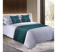 Chemin de lit et écharpes avec housse de coussin assortie - Housse moderne en jacquard décoratif et élégant pour hôtel, chambre d'hôtes, auberge, complexe hôtelier, vacances (#1-Bleu, lit de 2 m)