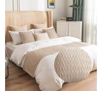 Chemin de lit et housse de coussin assortie, chemins de lit réversibles, écharpes, draps d'hôtel, serviette, couvre-lit, protection de la maison, décoration d'intérieur (beige, 45 x 45 cm (taie