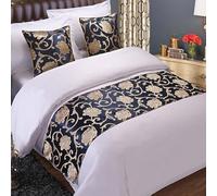 Chemin de lit floral champagne housse coussin assortie écharpe de lit jacquard serviette de lit nordique couvre-lit pour chambre à coucher protection de literie décoration,Blue-50*240CM(1.8m bed)
