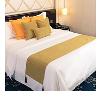 Chemin de lit King Size Jaune en mélange de Coton avec Pompons, Couleur Unie, Double, Couvre-lit, jeté de lit, Couverture décorative pour Chambre à Coucher, hôtel, Mariage, 45 x 210 cm