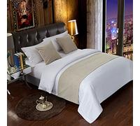 Chemin De Lit pour Pied De Lit Écharpe De Lit De Couleur Unie Couverture De Literie Moderne Extrémité De Lit Jeter Serviette en Lin Couvre-lit Protection, Khaki, 210X50cm for 150cm Bed