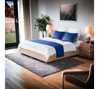 Chemin de lit réversible en velours fait à la main, parfait pour la maison et l'hôtel (bleu, 48 x 260 cm (pour lit de 2 m)