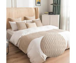 chemin de lit réversible et housse de coussin assortie, écharpes, hôtel, literie, serviette, couvre-lit de protection, décoration d'intérieur (beige, 45 x 210 cm)