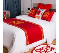 Chemin de lit Rouge pour Chambre de Mariage, écharpe de lit Double King Size Rouge pour Noël et Nouvel an, pour hôtels et Maisons, décoration et poussière-G|| 45x240cm for 1.8m Bed