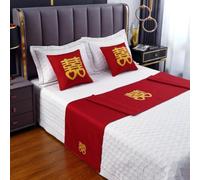 Chemin de lit Rouge pour Chambre de Mariage, écharpe de lit Double King Size Rouge pour Noël et Nouvel an, pour hôtels et Maisons, décoration et poussière-F|| 45x260cm for 2m Bed
