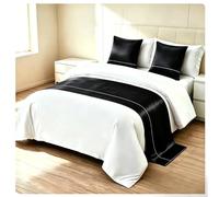 Chemin De Lit Satin,Qualité Hôtel Luxe,Décoration De Bout De Lit,Protection Anti-poussière pour Lit Double,Déco Chambre Maison D’hôtes,Résistant À Décoloration-Black||2*Pillowcases(48x48cm)