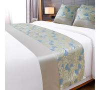 Chemin de lit Simple à Motifs avec Bande de Couleur Unie sur Un côté, écharpe de lit pour lit Double King Size pour Maison ou hôtel, Simple Couvre-lit - Silver A|| 50x260cm for 2m Bed