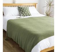 Chemin de lit vintage en tricot avec pompons pour décoration de maison et de bureau, vert, 80 x 260 cm, pour lit de 200 cm, couverture confortable pour salon et chambre à coucher