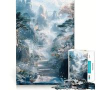 Chemin de Montagne avec Fleurs et Brume Puzzle 1000 pièces pour Adultes Renforce la mémoire, détente et Divertissement Qualité supérieure pour Les fêtes (38x52cm)
