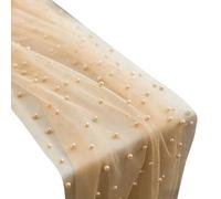 Chemin de perles - Nappe romantique en tulle doux découpable en gaze bohème | Table à manger voile en tissu perlé - Pour maison, fête, centre de table, arche de dessert, décoration d'occasions