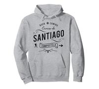 Chemin de Saint Jacques de Compostelle Pèlerin Randonnée Sweat à Capuche, Unisexe pour Adultes, Gris Chiné, XXL