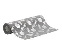 Chemin de table 100%Mosel en aspect lin gris, pommes de pin en argent, (28 cm x 5 m), ruban de table, décoration de table élégante pour Noël et la période de l'Avent, décoration festive pour les