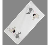 Chemin de table - 40 x 85 cm - Avec broderie lapin de Pâques - Blanc - Pour Pâques et printemps