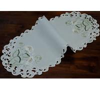 Chemin de table 40 x 90 cm - Motif fleurs - Classique - F2060 - Blanc