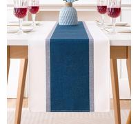 Chemin de Table 40x140 cm Bleu Moderne à Rayures Nappe de Table en Coton Lin Chemin de Table Extérieur Imperméable pour Extérieur Fête Vacances Réunions Mariages et l'usage Quotidien
