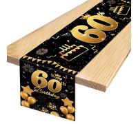 Chemin de Table 60e Anniversaire Noir Or, Ruban de Table Happy 60th Birthday, bannière Anniversaire 60 Ans, Nappe Happy Birthday 60 pour Nappe Anniversaire décoration, 180 x 35 cm