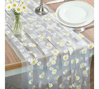 Chemin de Table, 75 X 300 CM Été Chemin de Table, Chemins de Tables Printemps, Chemins de Tables, Motif Marguerites, en Tulle Et Dentelle Brodés /Blanc