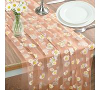 Chemin de Table, 75 X 300 CM Été Chemin de Table, Chemins de Tables Printemps, Chemins de Tables, Motif Marguerites, en Tulle Et Dentelle Brodés /Rose