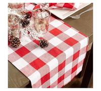 Chemin de Table à Carreaux en Polyester, Nappe Rouges et Blancs, for dîners Famille(33x140cm 13x55inch)