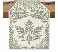 Chemin de table à feuilles botaniques, motif vintage feuillage vert pour décoration de salle à manger, parfait pour les réunions de famille et les fêtes de fin d'année, 33 x 274 cm