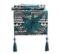 Chemin De Table À Feuilles Géométriques Bleues avec Glands, Écharpe De Table Boho pour Salle À Manger, Hôtel, Café, Décoration De Maison(32x140cm)