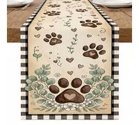 Chemin de table à imprimé de pattes, décoration de table rustique à motif floral pour la maison, les réunions de famille et les amoureux des animaux, 33 x 183 cm