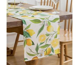 Chemin de Table à Motif Citron Jaune - Décor Printemps Été Vert Feuille en Polyester pour Table à Manger - Décoration Vacances Fêtes Café Jardin 33x183cm