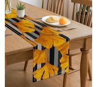 Chemin de table à motif de feuille de ginkgo jaune, vintage rayé pour cuisine, salle à manger, maison, réunions de famille, événements de vacances, 33 x 183 cm