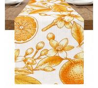 Chemin de table à motif floral orange - Vintage - Motif fleurs d'agrumes - Pour maison, réunions de famille, printemps et été - 33 x 274 cm