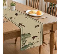 Chemin de table à motif papillon et floral, feuilles vertes vintage, décoration d'automne rustique pour cuisine, salle à manger, maison, réunions de famille, fêtes de vacances, 33 x 183 cm