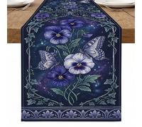 Chemin de table à motif papillon, fleurs vintage violettes, décoration de jardin pour la maison, les dîners de famille, les fêtes de fin d'année, 33 x 183 cm