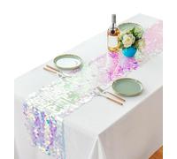 Chemin de table à paillettes - Nappe à paillettes scintillantes - 30,5 x 213,4 cm - Chemin de table holographique à paillettes pour décorations de mariage, fournitures de fête sirène