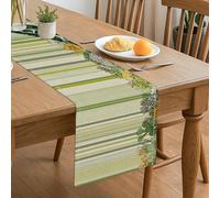 Chemin de table à rayures florales, vert et jaune, fleurs vintage, décoration d'automne rustique pour la maison, les réunions de famille, les fêtes de fin d'année, 33 x 183 cm