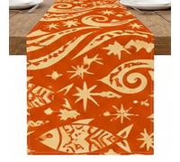 Chemin de table abstrait orange, motif vagues artistiques et étoiles, décoration d'intérieur pour rassemblements d'automne et célébrations saisonnières 33 x 274 cm