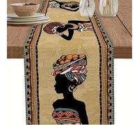 Chemin de table africain noir en coton et lin - Imprimé ethnique tribal - Pour salle à manger, réunions de famille, cuisine, fête - (Africanech, 33 x 91,4 cm)