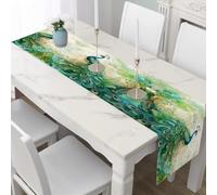 Chemin de Table Animaux Sauvages Paon Tischläufer de Noël 40x140cm, Christmas Nappe Décorative Peinture à l'huile Plume Décoration de Table d'hiver Art Abstrait Oiseau pour Festival