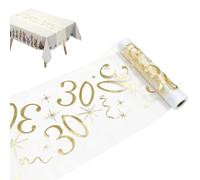 Chemin de Table Anniversaire 30 Ans en Doré Brillant, Décoration de Table Découpable pour Fête d'anniversaire Femme ou Homme, 28 cm x 10 m, Célébration de Jubilé
