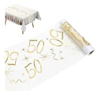 Chemin de Table Anniversaire 50 Ans en Doré Brillant, Décoration de Table Découpable pour Fête d'anniversaire Femme ou Homme, 28 cm x 10 m, Célébration de Jubilé