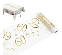 Chemin de Table Anniversaire 60 Ans en Doré Brillant, Décoration de Table Découpable pour Fête d'anniversaire Femme ou Homme, 28 cm x 10 m, Célébration de Jubilé