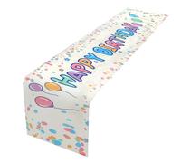 Chemin de Table Anniversaire pour Enfants, Décorations de Fête avec Pois, Ballons Colorés, Étoiles, Décorations d'anniversaire, Nappe de 33 x 180 cm