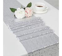Chemin de Table Argenté à Paillettes Glitter Chemin de Table Sequins Brillant pour Décoration de Mariage, Noel, Anniversaire, Banquet, Baptême, Partie 30x275cm (Argent, 1)