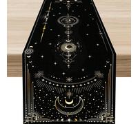 Chemin de table Astrologie Soleil Lune, Coureur de table Tarot mystique Constellation gothique Vacances Cuisine Salle à manger pour cuisine, salon, décoration de la maison et fête 33 x 91 cm, 33 x 122