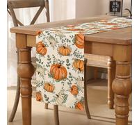 Chemin De Table Automne 33 X 183 Cm Décoration Feuilles Orange Citrouilles Chemin De Table Étroit Lavable Campagnard pour Table À Manger, Intérieur et Extérieur, Décoration de Fête De Vacances
